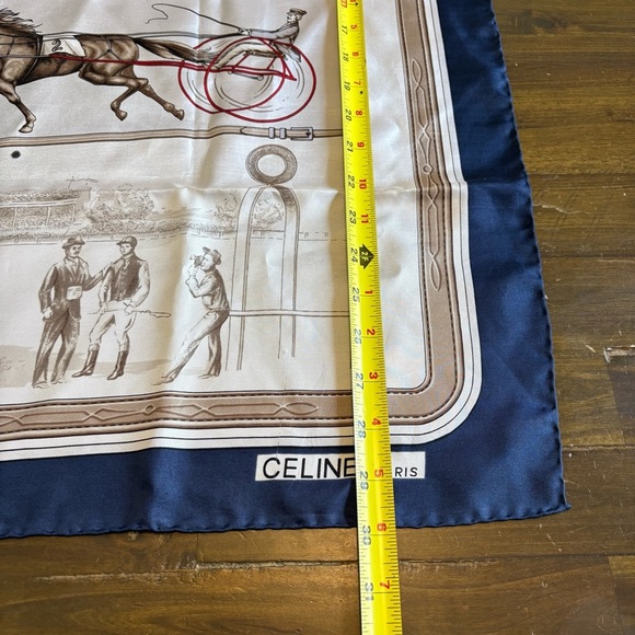 Celine Silk Scarf Horse Racing Blue Steed Riders Races Vintage Large Picture - Picture 6 of 12